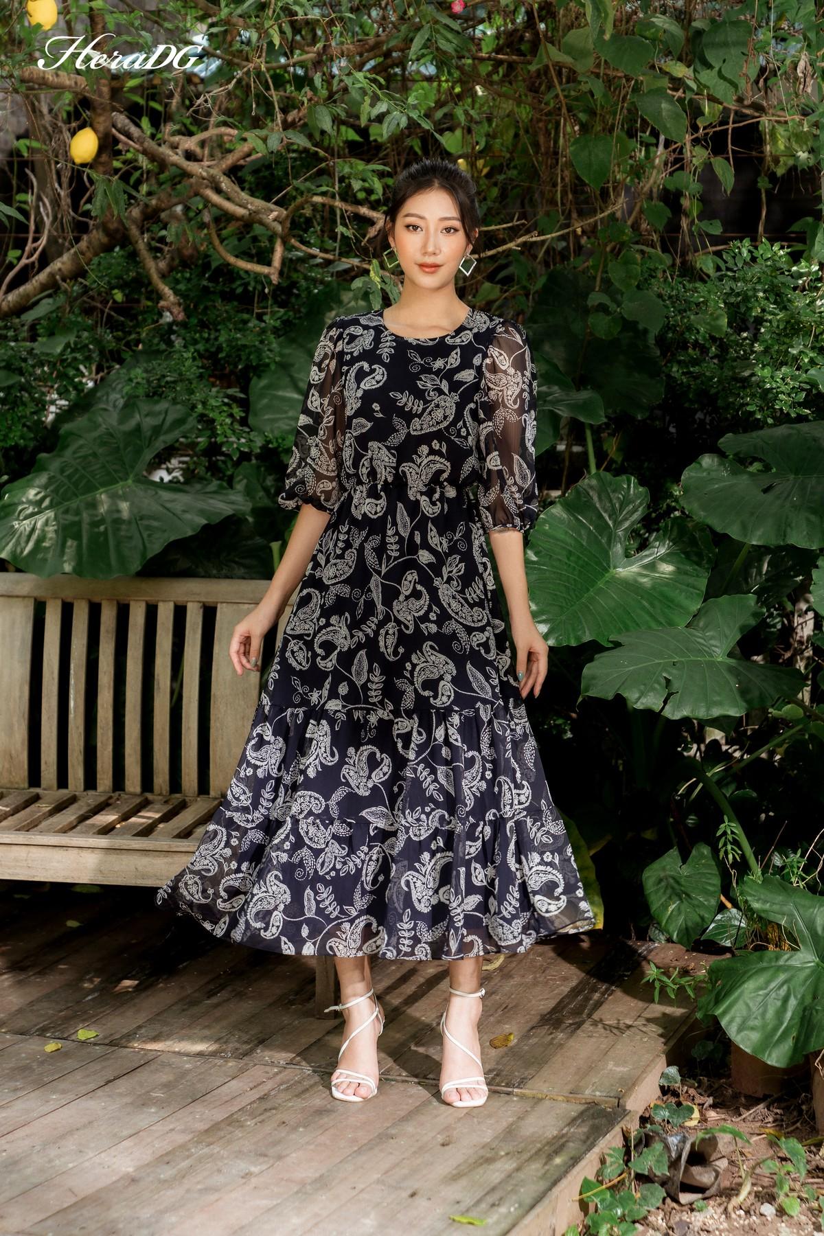Đầm maxi xếp nhún