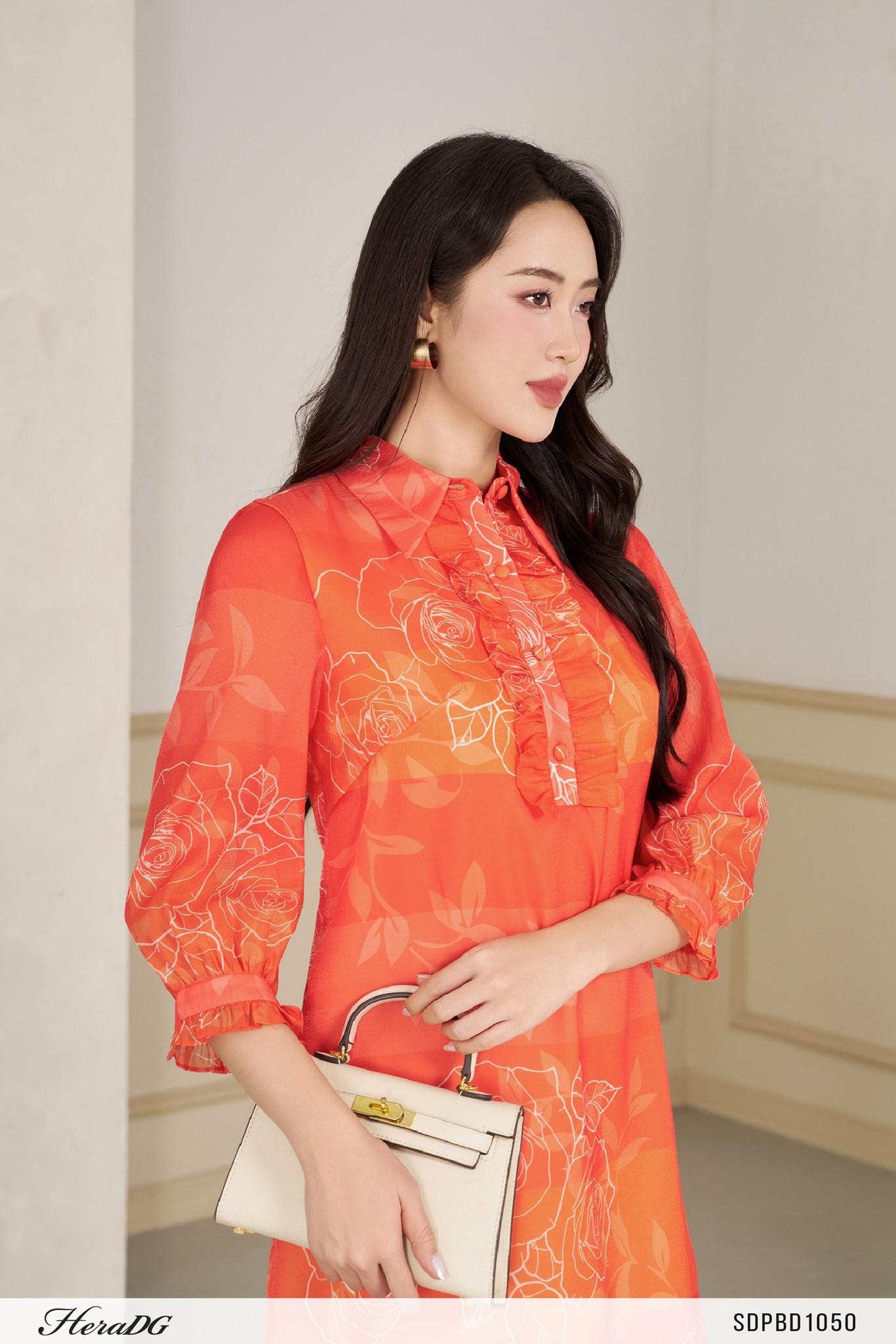 Đầm suông cổ trụ kẹp bèo
