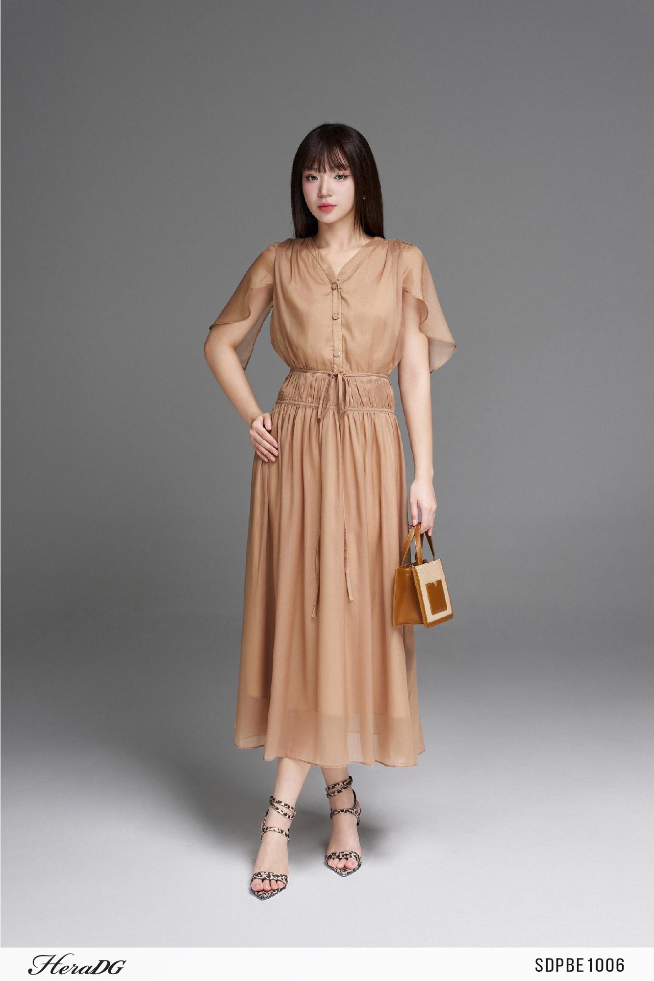 Đầm xoè ốp dây eo thắt nơ