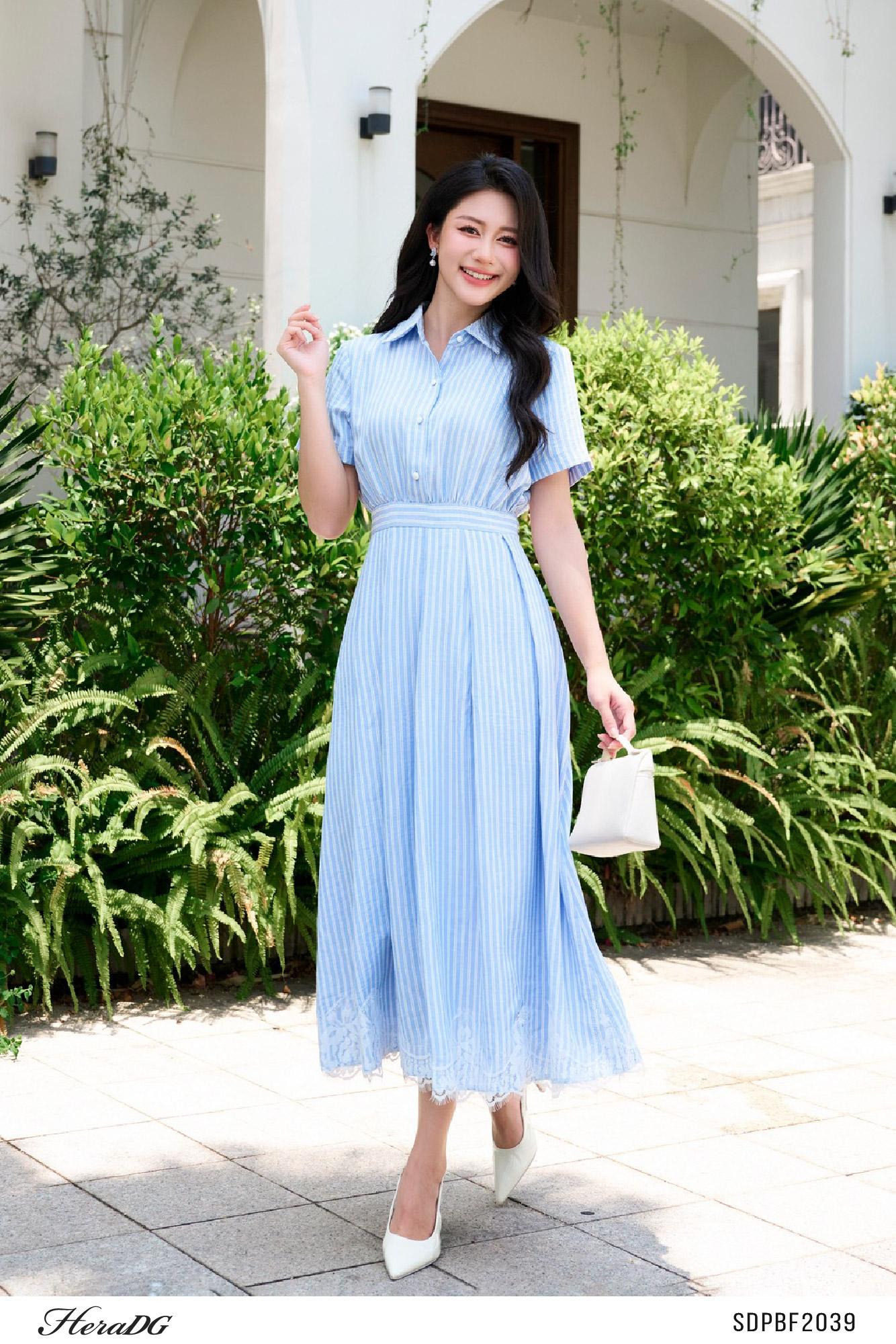 Đầm xòe cổ đức gấu phối ren