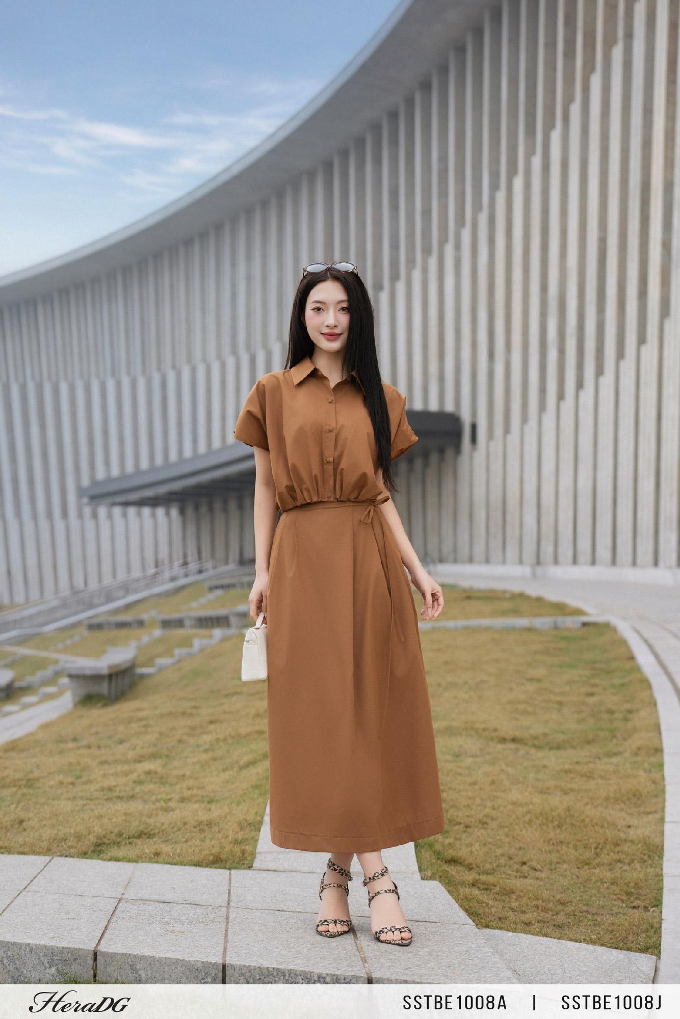 Chân váy A dáng dài xếp ly lệch