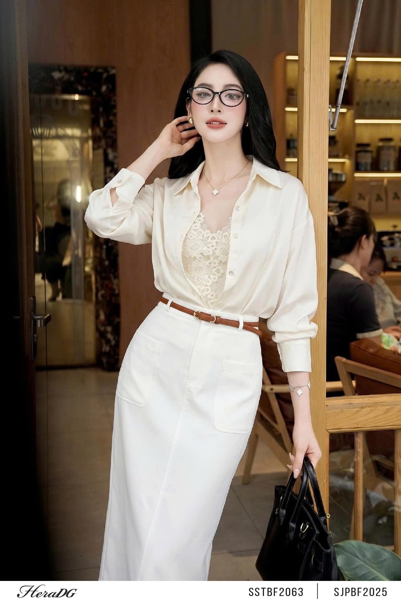 Set áo lụa phối ren