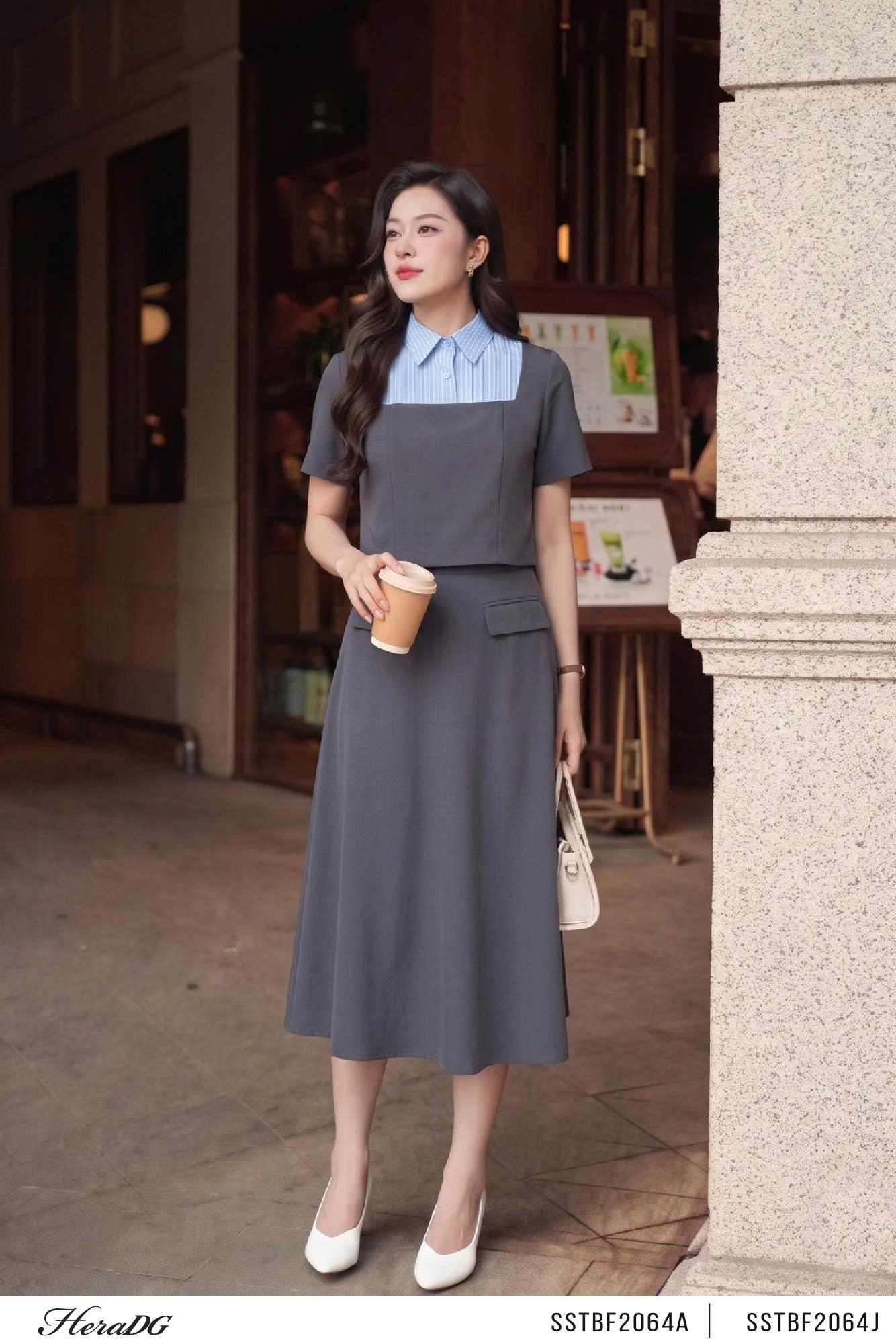 Chân váy xòe có nắp túi trang trí