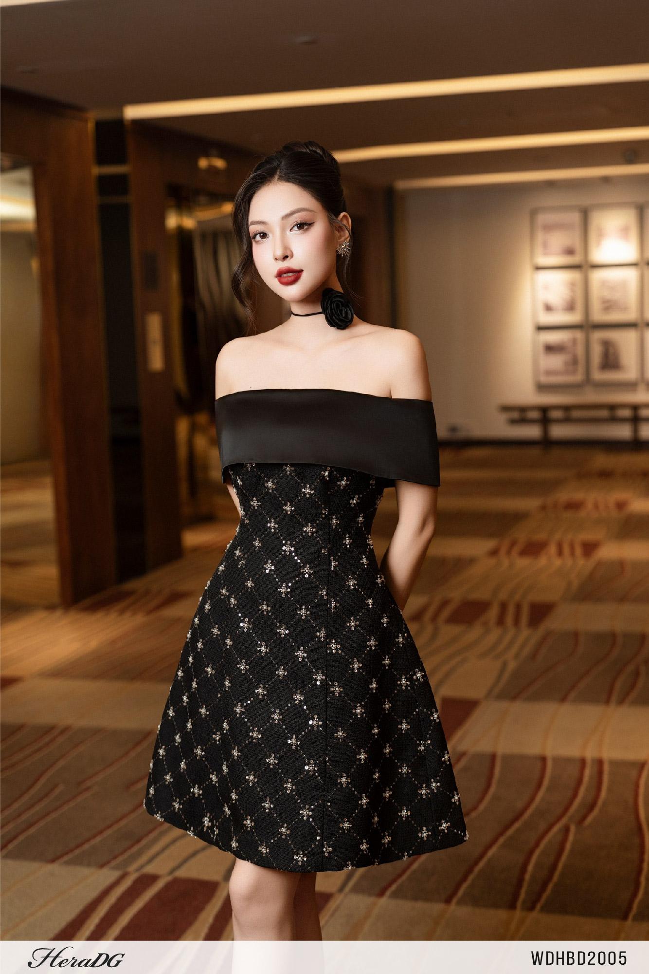 Đầm tweed A phối lụa