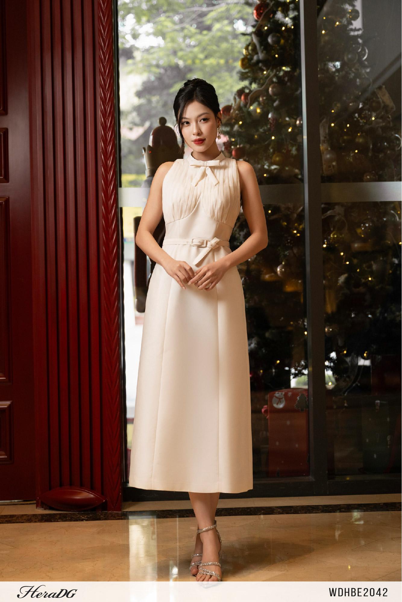 Đầm tafta ngực xếp nếp