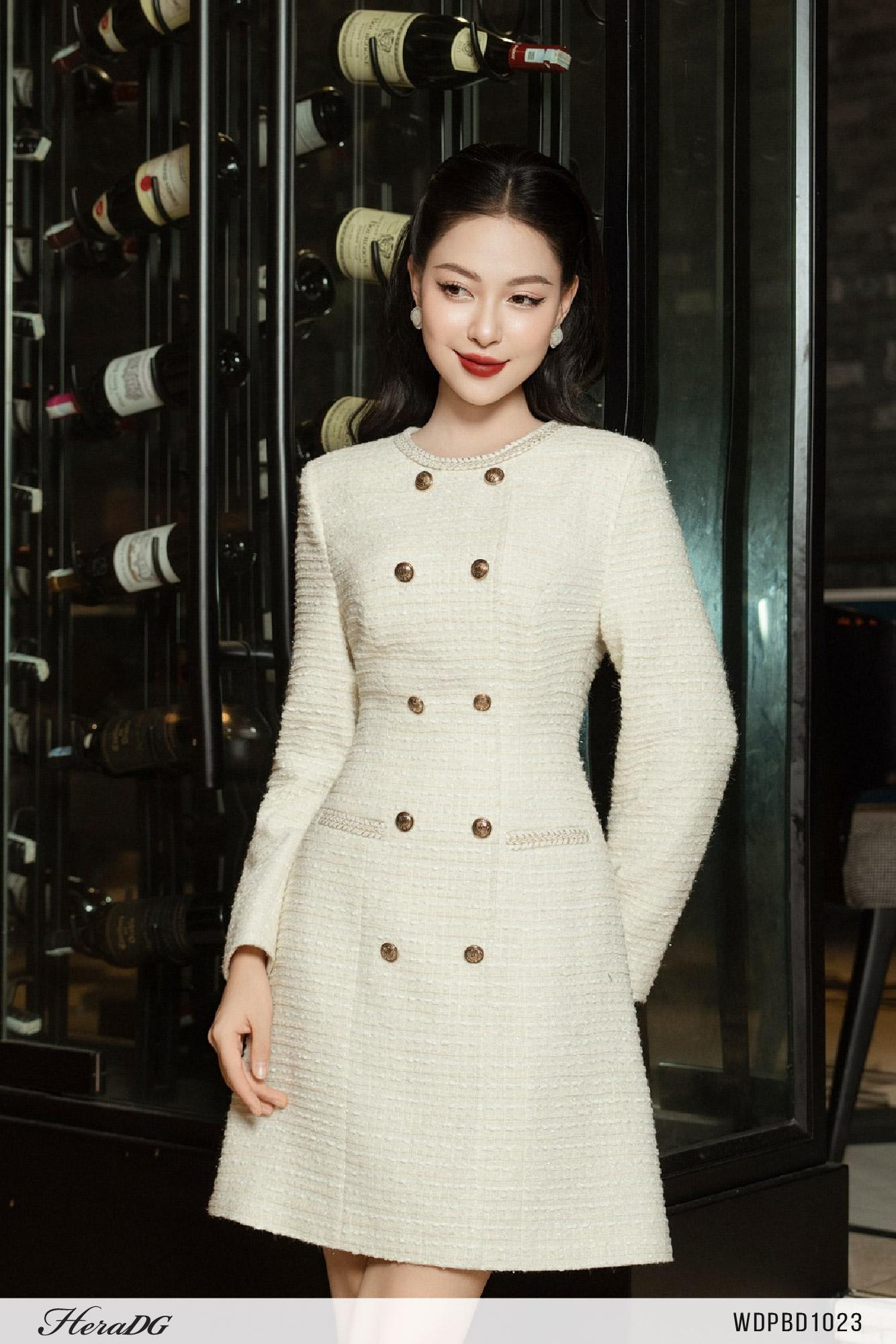 Đầm A ốp dây tweed