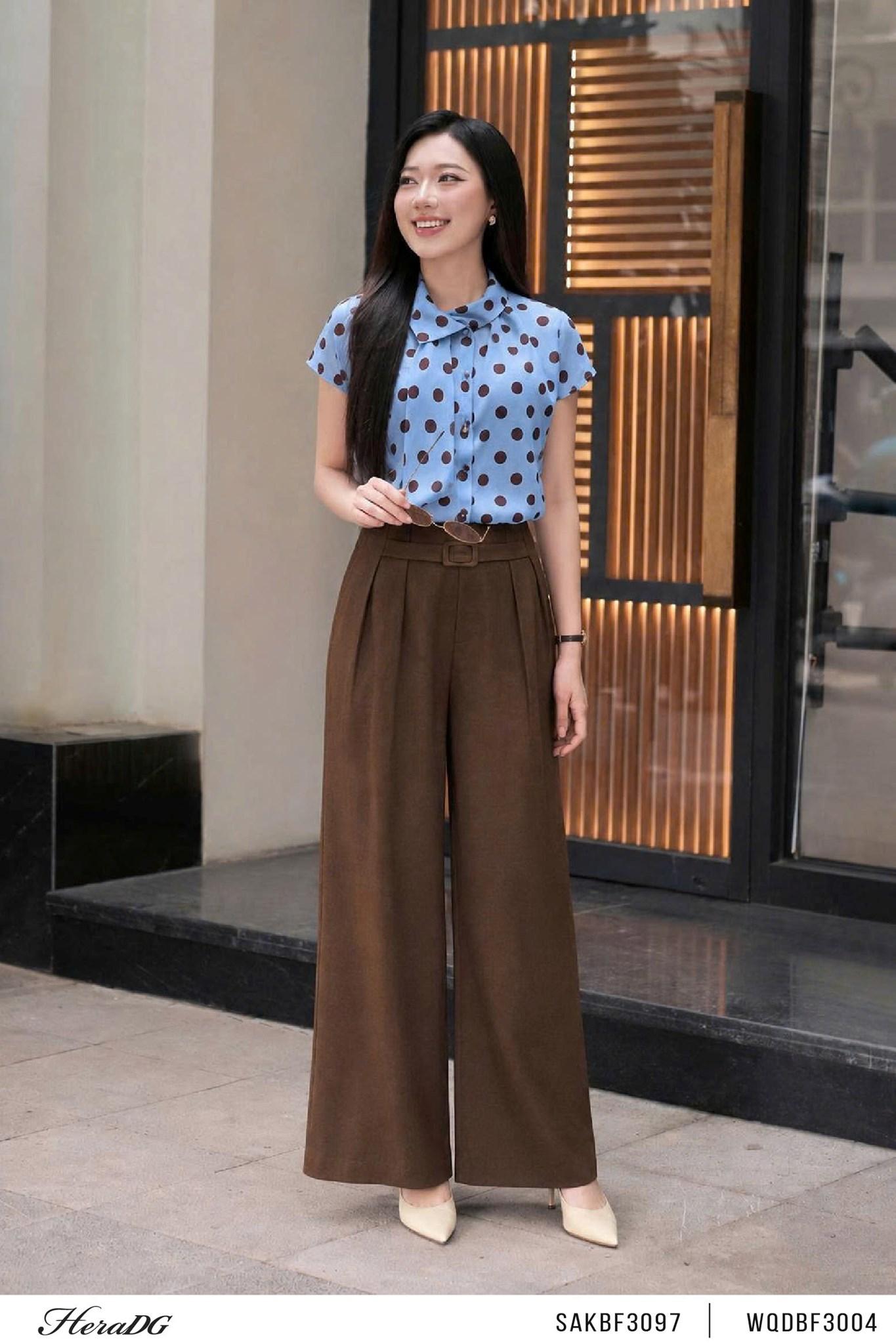 Quần suông cạp liền đai trang trí