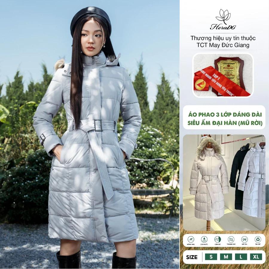 Áo phao 3 lớp dáng dài thắt dây đai lookbook